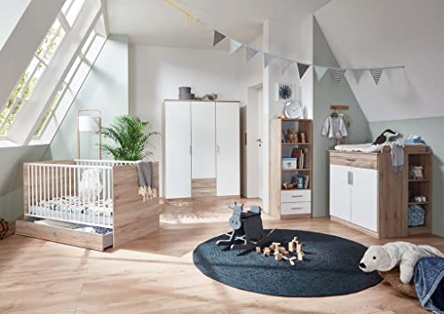Froschkönig24 Kiel Babyzimmer Kinderzimmer Komplettset San Remo Eiche/Weiß