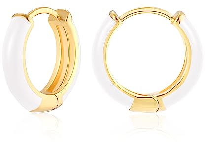 MESOVOR Kleine Goldene Creolen für Damen, 18 Karat Vergoldete Leichte Huggie-Ohrringe | Hypoallergene Emaille Geschenke für Mädchen (Weiß)