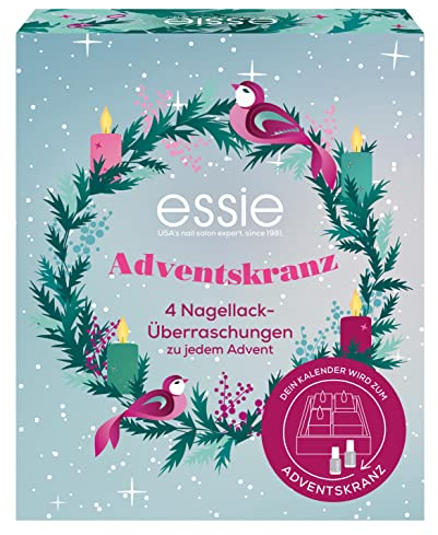 essie Adventskranz 2022 für Nagellack Liebhaber, Mini Weihnachtskalender hinter 4 Türchen, Beauty Adventskalender, Überraschungen zur Maniküre und Nagelpflege, 4 Artikel für Makeup- und Kosmetik-Fans