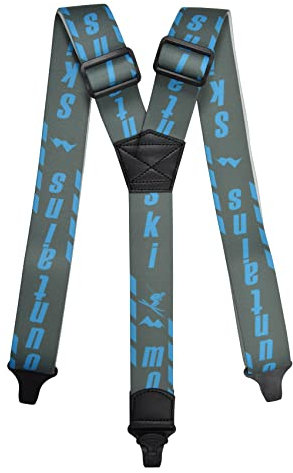 Olata Hosenträger für Skihosen | x- und y-förmige Hosenträger (Grau/Blau) – 4 cm. Erwachsene. Y-Form (Kunststoff-Clips)