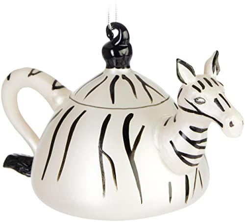 BRUBAKER Teekanne Zebra Weihnachtskugel aus Glas - Handbemalt und Mundgeblasen - Christbaumschmuck Lustig - Christbaumkugel Figuren Weihnachtsdeko Anhänger - Deko Baumkugel