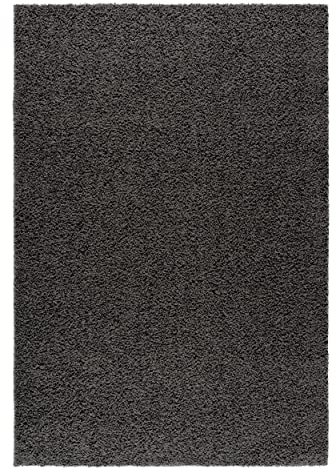 Mynes Home Hochflor Shaggy Teppich einfarbig dunkel grau 160x220 cm/pflegeleicher Langflor Wohnzimmer Teppiche