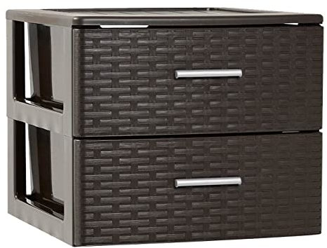 AC - Cajonera de Ordenación Modelo Rattan - 2 Niveles - Torre de almacenaje Multiusos, Organizador Auxiliar, Almacenamiento, baño - 31,5 x 36,5 x 36,5 cm - Color Wengue