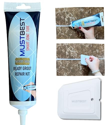Mustbest Tile Mörtel Reparaturen Füllrohr, schnell trocknende Fliesenmörtel Reparaturset, Wiederherstellung der Fliesenverbindung, einfacher Fliesenmörtel -Squeeze -Röhrchen (silbrig, Gold 8,8 oz)