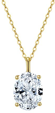 Bellitia Jewelry Collier Pendentif Femme Hypoallergénique, Collier avec Pierre Ovale de Naissance Cristaux CZ Simulation de Diamant en Argent Sterling Plaqué Or 14k