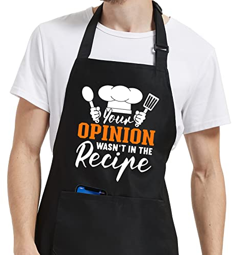 Jpayxese Lustige Schürze für Männer und Frauen, Ihre Meinung war nicht in der Rezeptschürze zum Kochen, Grillen, Koch, Geschenke für Vater, Your Meinung Wasn't in the Recipe Black, Einheitsgröße