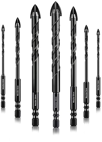 Juego de Brocas Porcelanico, Meccion 3-12mm 7Pcs Broca Azulejos de Carburo de Tungsteno Profesional para Vidrio, Cerámica, Mármol, Granito