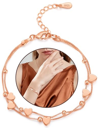 GUROTD Silber Armband für Damen Silberarmband Damen 925 Silber Herz Armband Freundschaftsarmband Verstellbare Armkette Geschenke für Frauen Mädchen