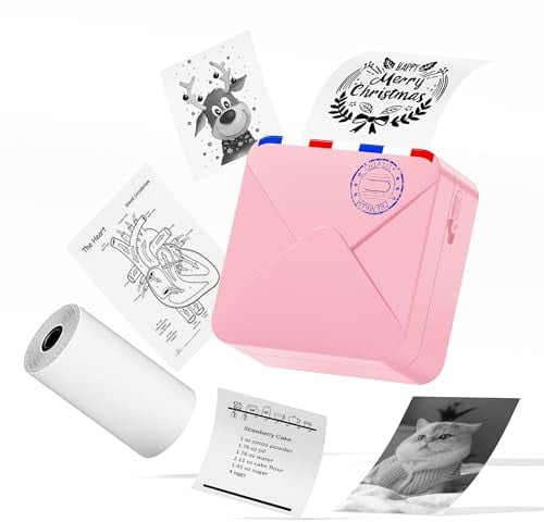 ASprink M02S Mini autocollant portable pour imprimante thermique avec 1 rouleau de papier thermique Idéal pour étude, notes, images, étiquettes DIY, notes d'étude, photos