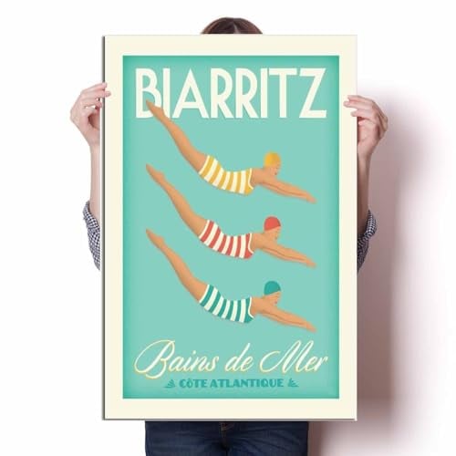 LIULAG Kunstdrucke 40x60cm Ungerahmt Biarritz Atlantikküste Vintage Reise Poster Bar Poster Bild Leinwand Drucke Büro Vintage