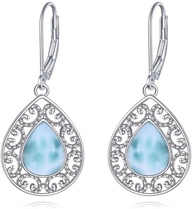 Larimar Ohrringe für Damen 925 Sterling Silber Filigran Larimar Tropfen Ohrringe Leverback Schmuck Geschenke (N-Larimar)