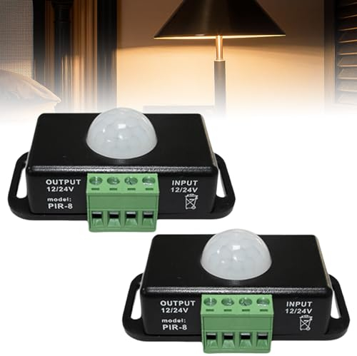 2PCS Koerper Infrarot PIR Sensor, DC 12V 24V Infrarot Sensor Schalter Automatik mit Bewegungsmelder, LED Bewegungsmelder Bewegungsm Aussen Bewegungsmelder Schalter für LED Streifen/Leuchtmittel
