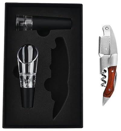 BANSHAN Cork Bottle Opener+Red Wine Cork+Pouring Set, Made of Stainless Steel, Suitable for Professional Bottle Stoppers of Waiters, Sommeliers, and Bartenders (Colored Wood)