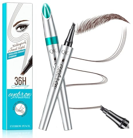 Augenbrauenstift mit 4 Spitze Micro Kopf, Flüssiger Augenbrauen Microblading Stift, Augenbrauenstift Micro 4 Punkt Brauenstift Langanhaltend Wasserdicht Natürliche (#2 Dunkel braun)