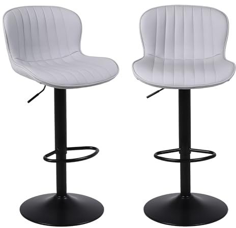Nusetx Barhocker 2er Set, Barstuhl Höhenverstellbar, Barstühle mit Lehne und Fußstütze, Drehbar Küchenstühle Bar Stool für Esszimmer, Küche und Theke, Hellgrau