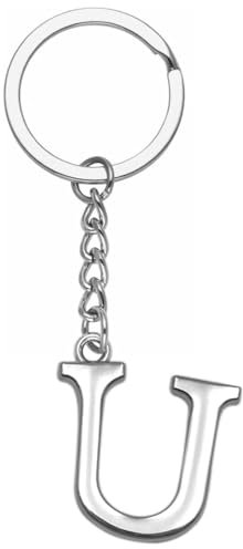 LUODAN Cadeau Femme Homme Porte-clés, Argent A-Z 26 lettre initiale pendentif porte-clés-Cadeaux Sœurs Amitié Collègue Papa Marraine Parrain idées Cadeaux Meilleur Ami Anniversaire (U)
