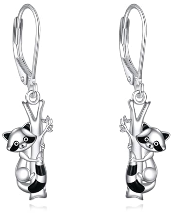 Waschbär Ohrringe für Damen 925 Sterling Silber Panda Ohrhänger Schmuck Geschenk für Frauen Mädchen (Waschbär Ohrringe)