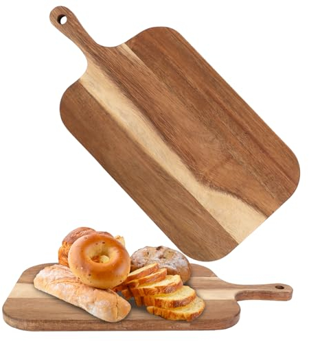 ZOFUN 2 taglieri in legno grande, 38 x 19,5 x 1,5 cm, tagliere in legno di acacia con manico per carne, formaggio, pane, verdure e frutta, con manico