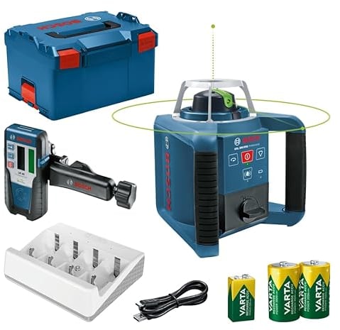 Bosch Professional Laser Rotatif GRL 300 HVG (cellule de réception LR 1 G avec support, Portée : jusqu'à 300 m (Diamètre), piles (2xD, 1x9V), Chargeur, dans L-Boxx)