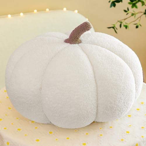 SOETDERT Kürbis Kissen, Kürbiskissen, Plüsch Kürbis Wurfkissen, 3D Kürbis Deko Kopfkissen, Dekoratives Kissen für Home Decor Thanksgiving Halloween Party Kinder Geschenk, 20cm (Weiß)