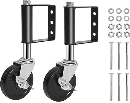 Lesolar 2 Pack Spring Loaded Adjustable Gate Wheel, 4 Inch Gate Castors with Brake, 360° Swivel Castors with Metal Tube, Heavy Duty Castor Wheel with Load Capacity 330LBS Each