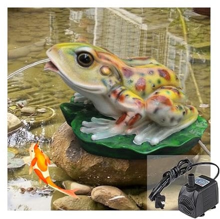 Garden fountain spitter, Whimsical Frog Pond Spitter with Hose Barb, above ground pool spitters, Garden Decor Lazy Frog pond spitters for Water Gardens, Koi Ponds, Swimming pool decoration(Multi-color
