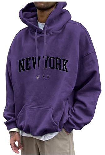 Herren Damen Hoodie Pullover Mit Kapuze Casual Brief Print Sweatshirt Männer Oversize Langarm Kapuzenpullover Locker Kapuzenpulli College Hoodie Mit Taschen & Kordel Langarmshirt (Purple，5XL)