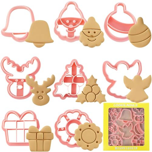 Shinybox Formine per Biscotti Natalizi, 8 Pezzi Stampo per Biscotti Natalizi, Formine Biscotti Natale 3D, Tagliabiscotti Natale Formine Biscotti Natale per Decorare Biscotto Dolci Torta