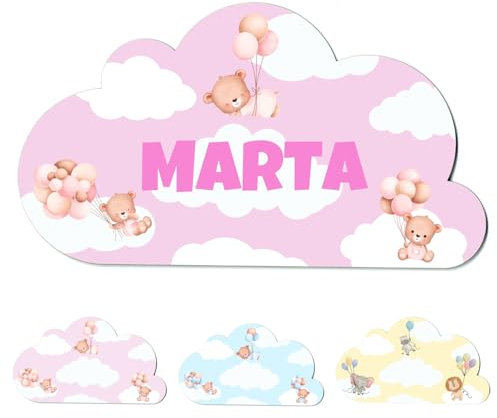 Regalos para bebé recién nacido. Placa personalizada para puerta. Decoración habitación juvenil. Nombre en madera personalizado (Rosa)