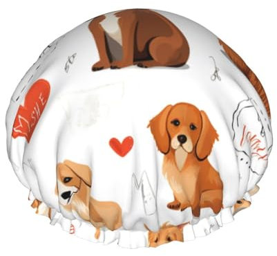 Double Layer Shower Cap Reusable Waterproof Shower Cap Cute Dogs Puppy Pattern Shower Caps for Women Uk