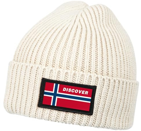 Neverless® Herren Beanie Wintermütze mit Patch Norwegen Flagge Aufdruck Print Strickmütze Männer Rippstrick