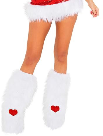 Nicoxijia Beinstulpen für Weihnachten, für Damen, lang, pelzig, für den Winter, Stiefelstulpen, Party-Accessoire, Outfit, weiß, One size