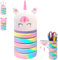 AUNGKWANG Trousse Scolaire, Kawaii Trousse 2 en 1 Silicone Trousse Enfant Licorne, étui à Crayons de Bureau, Sac Rangement Papeterie, Filles Garçon Étudiants