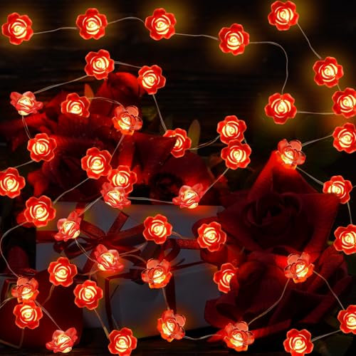 EKKONG Lichterkette Rosen 3m 30 Rosen Batteriebetrieben Blumen Lichterkette Valentinstag Romantische Deko für Valentinstag Hochzeit Jahrestage Muttertage