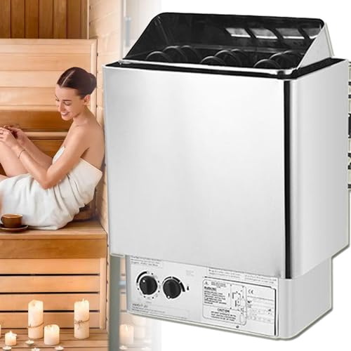 Elektrischer Saunaofen, Saunaofen aus Edelstahl mit Timer einstellbarer Temperatur, Saunaofen für Nass-Trockenbäder mit interner Steuerung, für Duschraum von Spas Privathotels,6KW