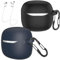 [2-Pack] easyBee Hülle Kompatibel mit JBL Tune Flex 2 Earbuds, mit 2 Karabiner Anti-Verlust-Gurte, Flüssiges Silikon Case Stoßfest Schutzhülle Bluetooth Kopfhörer Tasche - Schwarz Blau