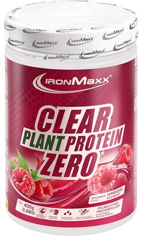 IronMaxx Clear Plant Protein Zero – Raspberry 400g Dose | Zuckerfreies, pflanzliches Eiweißpulver auf Erbsenbasis | Klar lösliches veganes Protein | Erfrischendes Sportgetränk ohne Soja