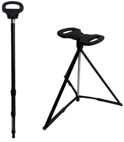 Canne de Marche, Canne Rétractable Et Pliable de 87 à 98 cm Avec Siège Chaise Pliante Portable Réglable En Hauteur de 46 à 53 cm Avec Support à Quatre Pieds Canne Siege Pour Personnes âgées Et Adultes