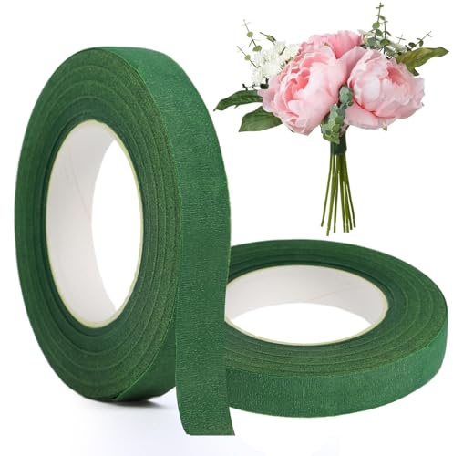 2 Rolls Green Floral Tape, Floristry Tape12mm Width Green Tape Flower Arranging Accessories for Stem Wrapping and Floral Arrangements, Bouquet Stem Wrapping and Florist Craft Projects