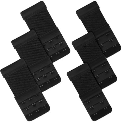 kurkip Pack of 6 Bra Extenders, 3 Rows, 2 Hooks, 3 Hooks, Elastic Bra Extension,Soft, Comfortable and Stretchy, Bra Closure, Elastic, Suitable for Women, Black