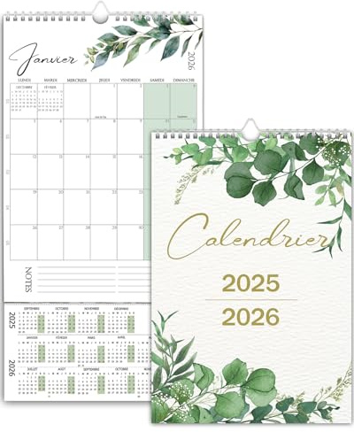 (Französisch) Magnetischer Kalender für Kühlschrank 2025 2026 (18 Mo) 32 x 22 cm,Familienkalender von Jul. 2025 bis Dez. 2026 Wandkalender/Adventskalender/Monatsplaner für Zuhause oder Büro