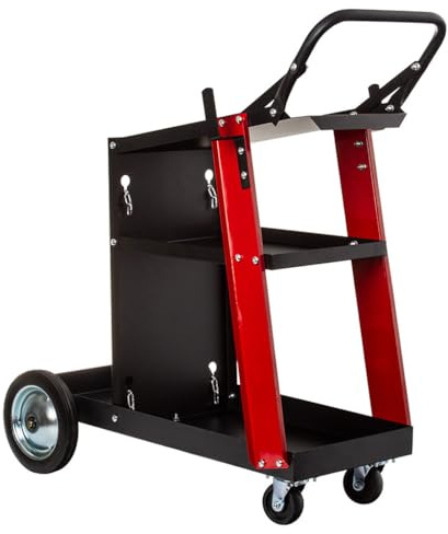 Schweißwagen MMA MIG TIG | Gesamtmaße 70 x 39 x 88 cm | max. Belastung 60 kg | 2 Ablagen für Zubehör | Ablage für Flasche | 2 Haken für Taschenlampe | mit Rollen