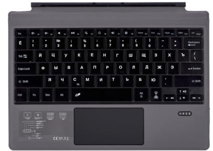 Tastaturschutz für Surface Pro 3/4/5/6/7, Tragbare drahtlose Bluetooth-Tastatur mit Touchpad, 7-Farbige LED-Hintergrundbeleuchtung Und Eingebaute wiederaufladbare Batterie,Russisch