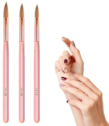 3 Pcs Acrylic Nail Brush,Size 8/10/14 Nail Professional Nail Acrylic Brushes for Nails Extension Acrylic Nail Art Design Women Gift, 3D Carving & Detailing Design