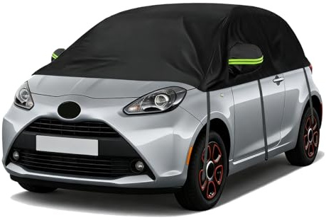 Halbe Autoabdeckung Ersatz Passend für Toyota Aygo Peugeot 107/108 Citroen C1 2005-2021, Sonnenfest Hälfte Halbgarage, Wasserdicht Auto Halbgarage, UV-Beständige Regen Sonne Staub Schutz