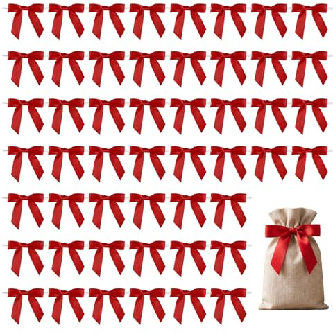 Cloxtralon Rote Schleife, 50 Stück Geschenkschleifen - Kleine Schleifen für Weihnachtsbaum Deko, Hochzeiten, Geschenkverpackungen und Andere Feierliche Anlässe, Rot Geschenk Deko