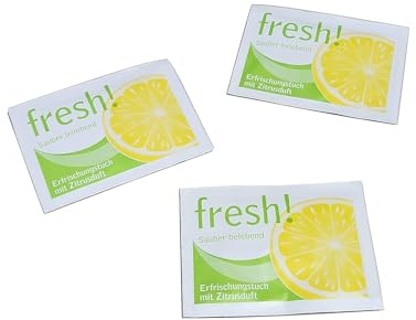 1000 Premium Erfrischungstücher Reinigungstücher Feuchttücher Citrustüchlein 19x13cm gefaltet auf 80x60mm Citrus Duft ohne Plastik ohne Parabene