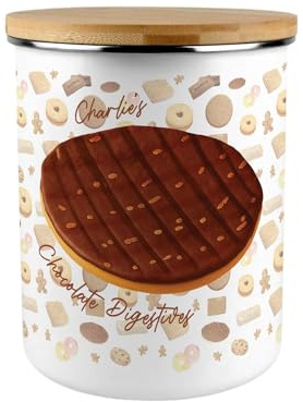 Purely Home Novelty Personalised Biscuit Tin - Extra Large Enamel Kitchen Storage Cookie Jar Gift - Chocolate Digestive