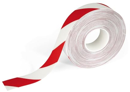 Durable Bodenmarkierungsband Duraline, Markierband, rot/weiß, 1021132 | Selbstklebend, rutschhemmend R9, staplergeeignet, für Lager & Produktion, 50 mm x 30 m, Stärke 0,5 mm