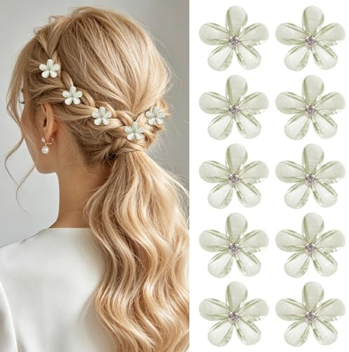 10 Pinzas de Pelo Pequeñas, Mini Pinzas de Flor Antideslizantes, Accesorios de Cabello para Mujer y Niña para Diario, Fiesta y Boda (Verde)